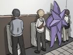  3boys arisu_kazumi bathroom colored_skin long_legs mega_pokemon mega_starmie multiple_boys peeing pokemon pokemon_(creature) pokemon_legends:_z-a public_restroom purple_skin starmie tiles toilet toilet_use urinal 