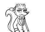  2017 anthro black_and_white bow_tie clothed clothing disney fan_character hugh_muskroura inkyfrog looking_at_viewer male mammal monochrome simple_background skunk solo suit white_background zootopia 