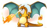  charizard digital_media_(artwork) dragon earthgwee featureless_crotch fire fire_breathing nintendo open_mouth pok&eacute;mon simple_background solo teeth tongue tongue_out video_games white_background wings 
