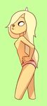 adventure_time anthro blonde_hair breasts bronwyn canine cartoon_network clothing eyelashes female fur hair horn mammal nipples panties secludedsketches_(artist) side_boob small_breasts smile solo standing underwear yellow_fur 
