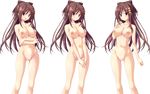 blush breasts brown_hair censored chrono_clock crossed_arms hair_ornament hands_together highres interlocked_fingers jounouchi_makoto koku large_breasts long_hair multiple_views navel nipples nude official_art smile transparent_background v_arms 