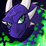  2024 6_horns abstract_background acid activision countershading cynder digital_media_(artwork) dragon european_mythology eyelashes facial_markings female feral green_eyes head_markings headshot_portrait hi_res horn icon jagged_mouth long_neck looking_at_viewer markings multi_horn mythological_creature mythological_scalie mythology neck_spikes portrait procreate_(artwork) pronounced_browridge purple_body purple_scales red_body red_countershading rgb_goblin scales scalie signature smile smiling_at_viewer solo spyro_the_dragon the_legend_of_spyro ventral_scales western_dragon 