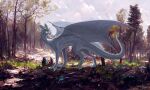  2022 6_horns ai_assisted ai_generated_background ambiguous_feral ambiguous_gender back_spikes blue_eyes claws digital_media_(artwork) digitigrade dragon dsw7 european_mythology feral forest hi_res horn krita_(artwork) long_tail looking_at_viewer looking_back looking_back_at_viewer multi_horn mythological_creature mythological_scalie mythology neck_spikes plant quadruped scales scalie side_view signature solo spiked_tail spikes spikes_(anatomy) standing tail tapering_tail tree western_dragon white_body white_scales wing_claws wings 