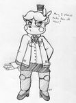  2015 animatronic anthro bear black_and_white blush bow_tie clothing dialogue english_text five_nights_at_freddy&#039;s five_nights_at_freddy&#039;s_2 footwear hair_bow hair_ribbon hand_on_hip hat high_heels inkyfrog looking_at_viewer machine male mammal monochrome ribbons robot shoes simple_background skirt solo text top_hat toy_freddy_(fnaf) traditional_media_(artwork) video_games white_background 