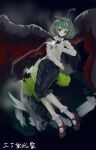  absurdres antennae black_background blue_pants cape collared_shirt commentary_request full_body green_eyes green_hair highres looking_at_viewer moli_(gvfg2425) pants shirt touhou white_shirt wriggle_nightbug 
