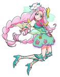  blush cure_felice dress green_eyes long_hair magical-girl mahou_tsukai_precure! pink_hair ribbon smile twin_braids 