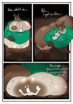 animal_crossing anthro belly between_moobs big_belly big_butt big_dom_small_sub brown_body brown_fur bulge butt butt_grab canid canine clothed clothing colored comic dialogue dominant duo english_text facesitting fur green_clothing green_sweater green_topwear hand_on_butt hi_res inside larger_male male male/male mammal moobs nintendo nipples nude overweight overweight_anthro overweight_male raccoon_dog ramsacked sitting sitting_on_another size_difference smaller_male standing sweater tan_body tan_fur tanuki text tom_nook_(animal_crossing) topwear trapped_in_clothing