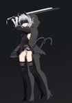  animal_ears black_dress black_gloves black_legwear blindfold boots cat_ears commentary_request cosplay dark_background dress drop_shadow full_body gloves high_heel_boots high_heels highres hirschgeweih_antennas katana nier_(series) nier_automata nomad_(mjauharazhar) puffy_sleeves sanya_v_litvyak short_hair silver_hair solo strike_witches sword tail thighhighs weapon world_witches_series yorha_no._2_type_b yorha_no._2_type_b_(cosplay) 