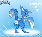  ass_up avian blue_eyes butt catchphrase ears_up equine feathered_wings feathers female gryphon horn hybrid looking_back mammal oddy_mcstrange presenting raised_tail simple_background skylanders smile solo spike_(disambiguation) spyro_the_dragon standing text twerking unicorn video_games whirlwind_(skylanders) wings 