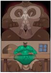 2025 animal_crossing anthro balls belly between_moobs big_belly big_dom_small_sub bottomwear brown_body brown_fur bulge butt canid canine clothed clothing colored comic digital_drawing_(artwork) digital_media_(artwork) dominant duo fur genitals green_clothing green_sweater green_topwear hi_res inside larger_male male male/male mammal moob_grab moobs navel navel_fetish navel_penetration nintendo nude overweight overweight_anthro overweight_male penetration penis raccoon_dog ramsacked shorts sitting size_difference smaller_male sweater tan_body tan_fur tanuki tom_nook_(animal_crossing) topwear trapped_in_clothing