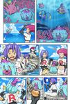  1boy 1girl bruxish chinchou comic corsola donut fishing_pole heart kojirou_(pokemon) mareanie meowth musashi_(pokemon) pokemon pokemon_(creature) pokemon_sm smile tagme wobbuffet 