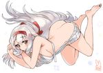  aran_sweater ass backless_dress backless_outfit bare_back barefoot breasts brown_eyes butt_crack dress feet full_body hairband halterneck kantai_collection large_breasts long_hair looking_at_viewer meme_attire naked_sweater ribbed_sweater sensen shoukaku_(kantai_collection) sideboob solo sweater sweater_dress turtleneck turtleneck_sweater virgin_killer_sweater white_hair 
