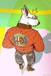  anthro bull_terrier canine clothed clothing dog fur kihu male mammal simple_background solo 