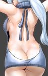  armpits arms_up ass back backless_dress backless_outfit bare_back bare_shoulders blue_dress blue_hair blue_ribbon breasts butt_crack dress finalcake from_behind grey_background halterneck head_out_of_frame legs_together long_hair medium_breasts meme_attire naked_sweater no_bra no_panties original ponytail purple_dress ribbed_dress ribbed_sweater ribbon shoulder_blades sideboob simple_background sleeveless sleeveless_dress solo sweater sweater_dress turtleneck turtleneck_sweater virgin_killer_sweater white_(finalcake) 