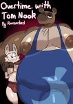 2025 animal_crossing anthro apron apron_only big_dom_small_sub blush briefs brown_body brown_fur bulge canid canine clothing colored comic cover cover_art cover_page digital_drawing_(artwork) digital_media_(artwork) dominant duo fur hi_res larger_male male male/male mammal moobs nintendo nipples overweight overweight_anthro overweight_male raccoon_dog ramsacked size_difference slim_anthro slim_male smaller_male tan_body tan_fur tanuki tom_nook_(animal_crossing) underwear