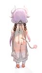  ass bare_back bow_(bhp) dimples_of_venus full_body horns kanna_kamui kobayashi-san_chi_no_maidragon long_hair meme_attire oversized_clothes simple_background solo tail thighs twintails virgin_killer_sweater white_background white_legwear 