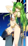  armband bare_shoulders breasts c.c. cleavage code_geass cosplay creayus elbow_gloves fate/grand_order fate_(series) gloves green_hair groin ishtar_(fate/grand_order) ishtar_(fate/grand_order)_(cosplay) long_hair long_legs medium_breasts midriff navel single_elbow_glove single_thighhigh solo thighhighs twintails yellow_eyes 