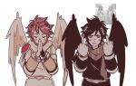  2boys angel angel_wings black_hair brown_hair captainharlock closed_eyes commentary dark_pit double_middle_finger english_commentary kid_icarus kid_icarus_uprising looking_at_viewer male_focus middle_finger multiple_boys own_hands_together photo-referenced pit_(kid_icarus) reference_inset wings 