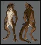  2014 3_toes animal_genitalia anthro balls digitigrade feathers genital_slit horn lethal_doors male model_sheet scalie simple_background slit solo spikes toes 