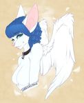  anthro breasts canine collar feathered_wings feathers featureless_breasts female fur hair kriticalerror looking_at_viewer mammal smile solo wings 