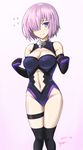  breasts center_opening cleavage cleavage_cutout fate/grand_order fate_(series) hair_over_one_eye large_breasts mash_kyrielight navel nishiumi_yuuta purple_eyes purple_hair simple_background solo thigh_strap 