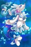  1girl artist_request blue_eyes blue_hair breasts furry pokemon primarina solo 