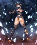  armor ass back bangs black_footwear black_hair black_legwear black_leotard blue_eyes blush boots breasts closed_mouth covered_nipples earrings embarrassed eyebrows_visible_through_hair fingernails fishnets foreshortening full_body fuuma_tokiko gloves glowing hair_between_eyes hair_over_shoulder head_tilt high_heel_boots high_heels high_ponytail highres hoop_earrings jewelry kagami_hirotaka kneepits large_breasts legs_apart leotard light_smile long_fingernails long_legs long_sleeves looking_at_viewer looking_back motion_blur ninja official_art outstretched_arms parted_bangs partly_fingerless_gloves puffy_nipples pussy_juice raised_eyebrows shiny shiny_clothes shiny_hair shiny_skin sideboob skin_tight smile solo sparkle spread_arms standing sweat taimanin_(series) taimanin_asagi_kessen_arena thigh_boots thighhighs thighs turtleneck twisted_torso underboob 