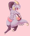  animal_genitalia anthro barbed_penis belly big_penis dinosaur girly glossy hakamo-o horn lizard long_tail male nessiejoe nintendo nude penis pink_background pok&eacute;mon precum reptile scales scalie sheath shiny simple_background solo thick_thighs vein video_games wide_hips 