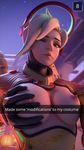  3d ;) blonde_hair blue_eyes bodysuit breasts erect_nipples grabbing_own_breast halo highres lips looking_at_viewer makeup mercy_(overwatch) nipples one_eye_closed open_clothes overwatch parted_lips pink_lips snapchat text upper_body 