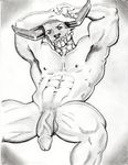  armpits big_arms bovine cattle facial_piercing fmonkey horn male mammal muscular nose_piercing nose_ring penis piercing sketch taurus thick_penis 