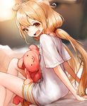  bad_id bad_pixiv_id bike_shorts blonde_hair futaba_anzu idolmaster idolmaster_cinderella_girls long_hair looking_at_viewer low_twintails mia_(miaflocon) open_mouth orange_eyes shirt short_sleeves sitting solo striped striped_bike_shorts stuffed_animal stuffed_bunny stuffed_toy t-shirt tears twintails yawning 