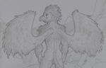  anthro avian bottomless butt clothed clothing general: gryphon male rear_view sillywerwolf solo wings 
