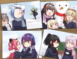  >_o +++ 6+girls :d ^_^ adjusting_another's_clothes ahoge arms_at_sides arms_under_breasts assault_lily black_boots black_coat black_gloves black_scarf black_thighhighs blank_eyes blonde_hair blue_hair blue_sky blunt_bangs blush boots braid braided_ponytail brown_hair bulletin_board bush butterfly_hair_ornament buttons closed_eyes closed_mouth cloud coat commentary_request crossed_arms deformed double-breasted drill_hair facing_another fang flower fujita_asagao funada_kiito funada_ui gloves green_eyes green_hair grey_hair grey_scarf hair_flower hair_intakes hair_ornament hair_ribbon hairclip hairpods hand_up hands_up heart high_ponytail hitting horns igusa_subaru imamura_yukari_(assault_lily) kawabata_hotaru knee_boots komai_sumire kozue_west leg_up long_hair long_sleeves looking_at_viewer matching_outfits mechanical_horns mole mole_under_eye mole_under_mouth multiple_girls nagasawa_yuki_(assault_lily) nigari_(ngari_0115) no_eyes one_eye_closed open_mouth outdoors parted_bangs photo_(object) pink_flower pink_scarf ponytail profile purple_eyes purple_hair rectangular_eyes red_eyes red_hair red_horns red_ribbon red_scarf ribbon scarf shaded_face shiba_tomoshibi short_hair siblings side_braid single_braid sisters sitting skin_fang sky smile snow_rabbit snowball snowball_fight snowman standing standing_on_one_leg sweatdrop thighhighs throwing turn_pale twin_drills twintails v-shaped_eyebrows white_scarf winter winter_clothes 