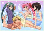 4girls :d :o adjusting_hair anime_coloring antenna_hair bare_shoulders barefoot black_hair blonde_hair blue_dress blue_eyes bob_cut border bow breasts casual chiba_yuriko dress excelia feathers feet feet_up flat_chest glasses green_eyes green_hair hair_bow head_tilt karinka kneepits koutetsu_tenshi_kurumi koutetsu_tenshi_kurumi_zero kurumi_(koutetsu_tenshi_kurumi) long_hair long_sleeves looking_ahead looking_at_another looking_at_viewer lying multiple_girls non-web_source official_art on_stomach open_mouth outstretched_hand photoshop_(medium) pink_hair ponytail purple_eyes red_eyes retro_artstyle saki_(koutetsu_tenshi_kurumi) short_dress short_hair short_sleeves sitting sleeveless sleeveless_dress small_breasts smile soles strapless strapless_dress sundress the_pose turtleneck twintails very_long_hair 