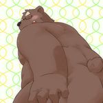  12beat13 anthro bear beat_you_(artist) big_butt blush butt eyewear glasses inuryu looking_at_viewer male mammal nude presenting presenting_hindquarters rear_view simple_background solo standing 