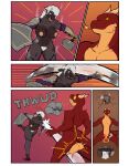 absurd_res angry anthro armor attack ballbusting balls big_balls big_breasts big_butt bodily_fluids bovid breasts brown_body burnt burnt_clothing butt caprine cleric clothing cock_and_ball_torture comic comic_panel contact_onomatopoeia crater crotch_attack dragon duo emanata female fire flaccid front_view genital_torture genitals hair hammer hi_res high-angle_view hooves horn impact_onomatopoeia male mammal motion_lines muscular mythological_creature mythological_scalie mythology nipples nude onomatopoeia pain penis pubes purple_eyes rafitos rear_view red_body scalie sheep shield smoke sound_effects surprised tail tears text thick_thighs throwing tongue tongue_out tools torn_clothing unconscious vulva white_hair wide_hips yellow_sclera