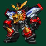  chibi clenched_hands drill full_body gaogaigar green_background highres mecha mecha_focus no_humans orange_eyes pixel_art robot science_fiction simple_background solo standing super_robot superphotrone v-fin yuusha_ou_gaogaigar yuusha_series 