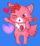  &lt;3 blush cat chest_tuft cute feline female fluffy fluffy_tail fur garnet_(jewelpet) jewelpet jewelry mammal necklace one_eye_closed pink_eyes pink_fur ribbons sanrio solo tuft wink しなもまる 