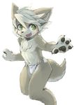  anthro bulge canine chest_tuft claws clothed clothing cub fundoshi fur green_eyes japanese_clothing kemoisumi kemono male mammal navel open_mouth pawpads simple_background smile solo tan_fur topless tuft underwear white_background young 