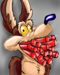 2010 abstract_background anthro arm_tuft athletic athletic_anthro athletic_male belly biped black_eyes black_nose brown_body brown_fur canid canine canis casual_nudity chest_tuft collarbone colored countershade_torso countershading coyote derp_eyes detailed digital_drawing_(artwork) digital_media_(artwork) digital_painting_(artwork) dynamite explosives eyebrows fluffy fluffy_chest fur grey_background looney_tunes male mammal multicolored_body multicolored_fur nude painting_(artwork) pecs pinup pose raised_eyebrows shaded shadow shoulder_tuft simple_background sketchy skinny stevethedragon tan_belly tan_body tan_eyebrows tan_fur tnt tuft two_tone_body two_tone_fur warner_brothers wide_eyed wile_e._coyote yellow_sclera