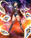  :d armor ass attack back bangs black_footwear black_hair black_legwear black_leotard blurry boots breasts clenched_hand closed_eyes depth_of_field earrings facial_mark facing_viewer fingernails fishnets forehead_mark foreshortening full_body fuuma_tokiko gloves glowing hair_over_shoulder head_tilt high_heel_boots high_heels high_ponytail highres hoop_earrings incoming_attack jewelry kagami_hirotaka kneepits kunai large_breasts legs_apart leotard long_fingernails long_legs long_sleeves looking_back motion_blur ninja official_art open_mouth outstretched_arms partly_fingerless_gloves pointing pointing_at_viewer shiny shiny_clothes shiny_hair shiny_skin sideboob skin_tight smile solo spread_arms standing taimanin_(series) taimanin_asagi_kessen_arena thigh_boots thighhighs thighs turtleneck twisted_torso underboob weapon 