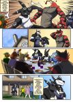 abaddon alcohol anthro apology bandage beverage blood bodily_fluids building clothed clothing collar comic curry delphox eeveelution elbow_thrust female food generation_2_pokemon generation_4_pokemon generation_6_pokemon generation_7_pokemon generation_8_pokemon grookey group hi_res house incineroar juniorjosi lucario male nintendo pokemon pokemon_(species) scorbunny shaesullivan_(artist) shirt size_difference sobble surprise tank_top teeth topwear umbreon wepawet wine