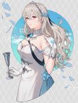  1girl ai_tkkm alternate_costume ascot breasts cleavage corrin_(fire_emblem) dress fire_emblem fire_emblem_fates gem gloves hairband highres long_hair looking_at_viewer petals pointy_ears red_eyes smile solo tiara white_hair 