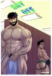  2boys abs ass bara beard covered_penis covering_privates crossover facial_hair feet_out_of_frame full_beard headband highres jockstrap large_pectorals little_mac locker locker_room looking_at_another looking_back lupin_barnabi male_focus male_pubic_hair male_underwear mature_male multiple_boys muscular muscular_male navel nipples nude_cover paid_reward_available pectorals pubic_hair punch-out!! ryu_(street_fighter) short_hair smirk standing stomach street_fighter strongman_waist thick_beard thick_eyebrows thick_thighs thighs underwear yaoi 
