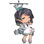 1girl black_eyes black_hair braid child dress full_body kantai_collection machinery mole mole_under_eye neckerchief one-take one_eye_closed open_mouth rigging rudder_footwear sailor_collar sailor_dress scirocco_(kancolle) short_hair sleeveless sleeveless_dress solo turret two_side_up white_dress white_sailor_collar 