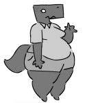 4_fingers anthro barefoot belly belly_overhang big_belly black_body bodily_fluids bottomwear breasts clothed clothing dinosaur dinosaur_(google_chrome) eyelashes feet female fingers full-length_portrait fully_clothed google google_chrome grey_bottomwear grey_clothing grey_shirt grey_shorts grey_topwear greyscale medium_breasts monochrome nervous overweight overweight_anthro overweight_female pear-shaped_figure pockets portrait reptile scalie shirt shorts simple_background snout solo standing sweat tail theropod thick_thighs three-quarter_view topwear tyrannosaurid tyrannosaurus tyrannosaurus_rex vvisoe wave white_background white_eyes wide_hips