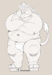 2024 anthro asian_clothing belly big_belly bulge clothing east_asian_clothing footwear fundoshi hi_res japanese_clothing kemono male mammal musclegut muscular navel one_eye_closed overweight overweight_male sandals scar simple_eyes solo suid suina sus_(pig) taro_heppoko underwear wild_boar