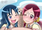  alpaca blue_eyes blue_hair butcha-u censored cheek_squash clock clockshow glasses hanasaki_tsubomi heartcatch_precure! kurumi_erika llama multiple_girls novelty_censor one_eye_closed pink_eyes pink_hair pov precure twintails 