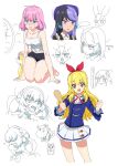  ... 5girls :d aikatsu! aikatsu!_(series) amauri_miruki anger_vein angry antenna_hair arm_support barefoot black_shorts blonde_hair blue_eyes blue_jacket blush breasts carron_(waccha_primagi!) carron_(waccha_primagi!)_(rabbit) chimumu chimumu_(hamster) cleavage closed_eyes closed_mouth cropped_legs cropped_torso dolldolldd full_body hairband hanitan hanitan_(bear) highres hoshimiya_ichigo hot jacket kiriya_aoi kneeling long_hair long_sleeves looking_at_viewer medium_breasts midriff multiple_girls multiple_views neck_ribbon open_mouth patano_(waccha_primagi) patano_(waccha_primagi)_(pegasus) pink_hair pleated_skirt pretty_series profile red_eyes red_hairband red_ribbon ribbon school_uniform shirt short_hair shorts simple_background skirt smile sparkle spoken_ellipsis standing starlight_academy_school_uniform waccha_primagi! white_background white_shirt white_skirt 