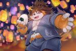 2024 anthro belly bernese_mountain_dog biped black_body blush bottomwear brown_body canid canine canis clothing domestic_dog food jinbei_(clothing) kemono male mammal molosser moobs mountain_dog nekomarudon onigiri overweight overweight_male rice shorts solo swiss_mountain_dog tanukimaru white_body